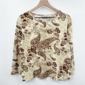 Vintage Y2K Paisley Beaded Long Sleeve Top in‎ Tan Brown Size Large